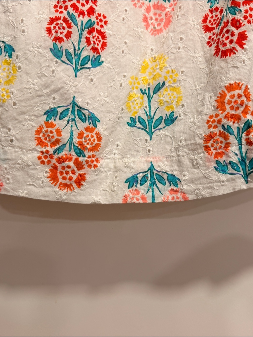 Eyelet Puff Sleeve Floral Square Neck Top - White with Multi Floral - Picture 3 of 7